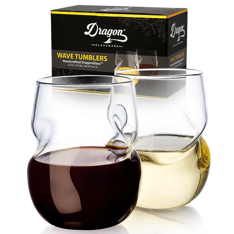 Dragon Glassware 16 oz Stemless Wine Glasses Clear Set of 2