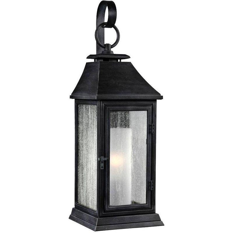 Dark Weathered Zinc Outdoor Lantern Wall Sconce with Opal Glass