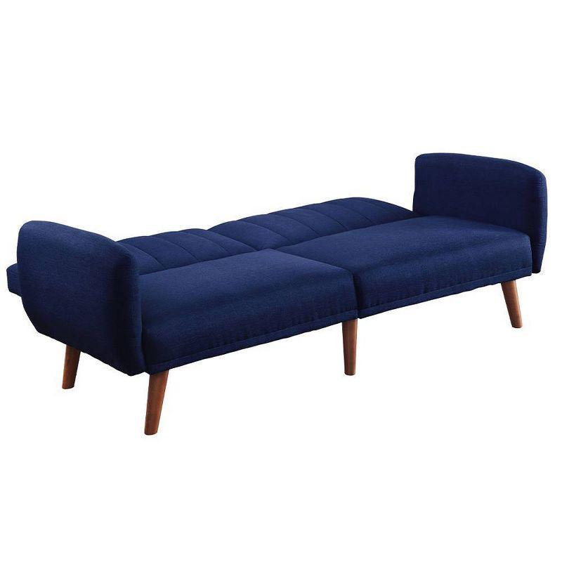 Blue Tufted Fabric Split Back Sleeper Sofa with Wood Legs