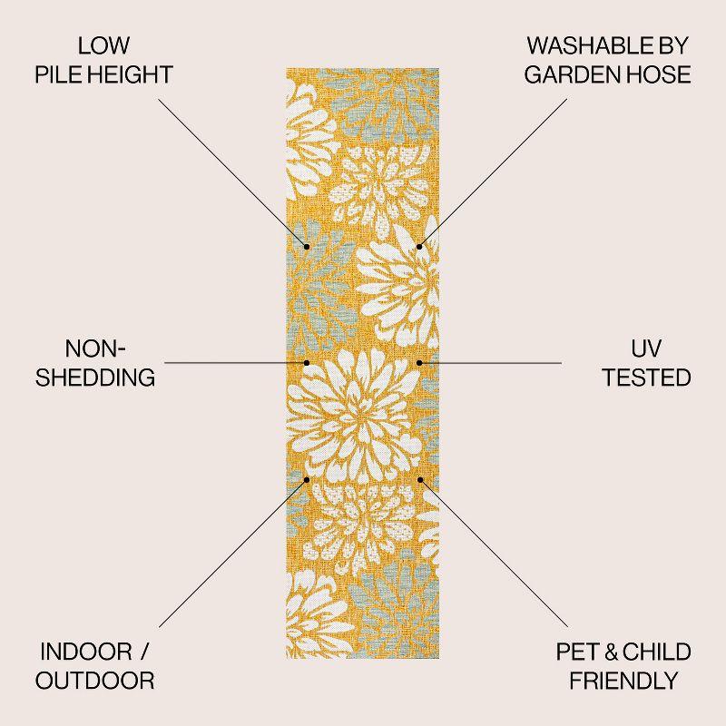 2' x 8' Zinnia Modern Floral Textured Weave Indoor/Outdoor Runner Rug, Yellow/Cream - JONATHAN Y