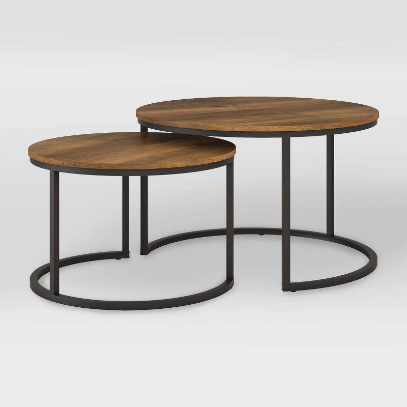 Contemporary Round Wood & Metal Nesting Coffee Tables - Black/Brown