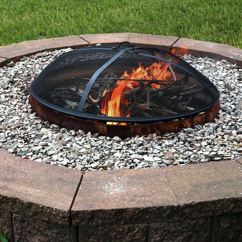 SunnyDaze Decor Heavy-Duty Round Steel Mesh Fire Pit Spark Screen with Handle
