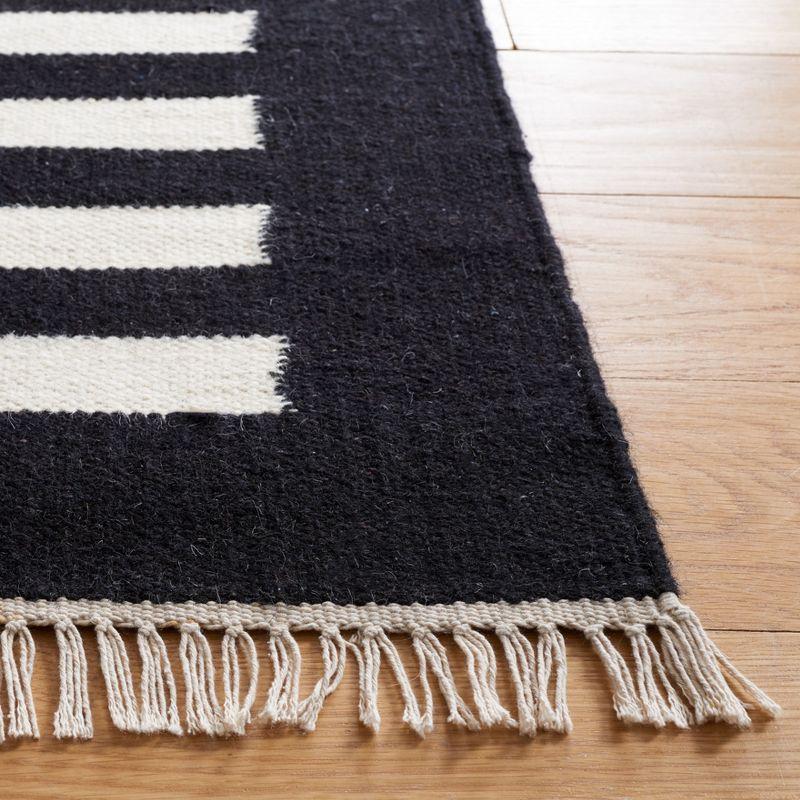 Hand-Woven Boho-Chic Black Stripe Wool Area Rug