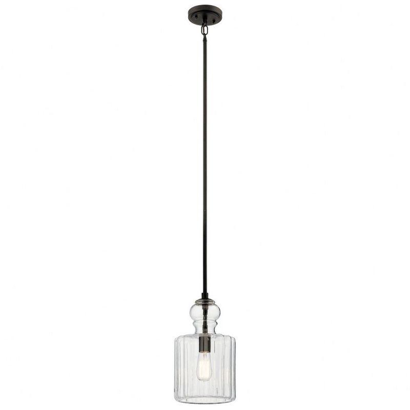 Riviera 13.75" 1 Light Pendant with Clear Ribbed Glass in Brushed Nickel