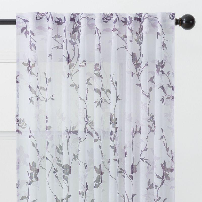 Chanasya 2pk Floral Textured Sheer Window Curtain Panels - Set of 2