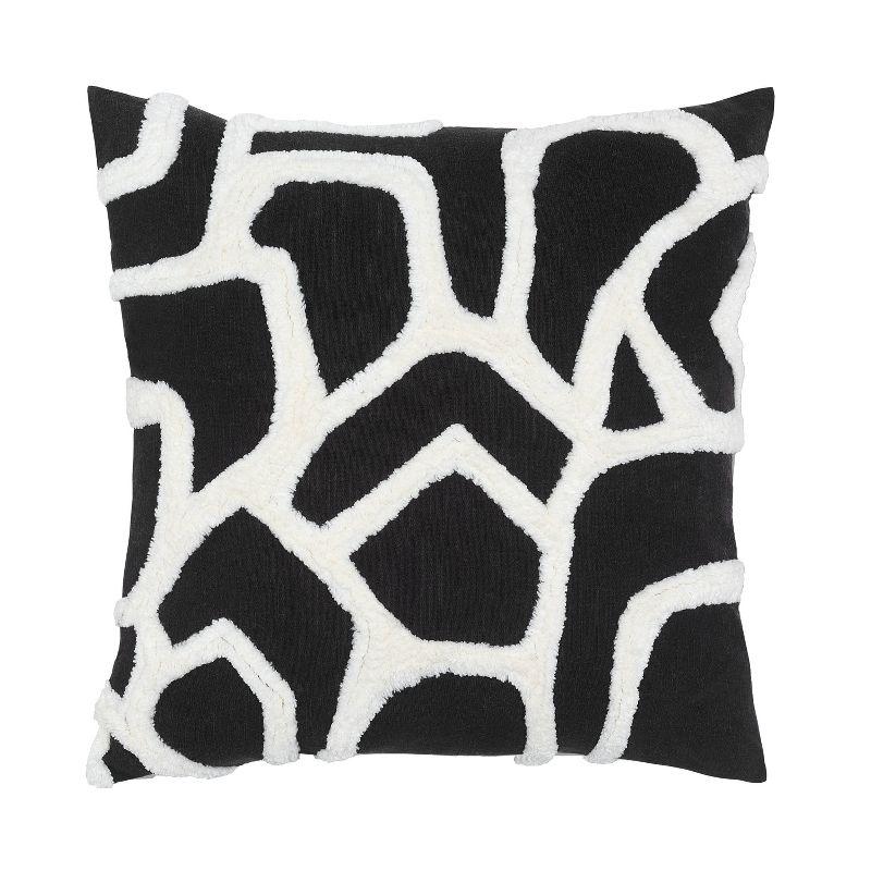 Kobo Tufted Decorative Pillow White/Black - Rochelle Porter: Cotton Square Indoor Cushion, Geometric Design, Machine Washable