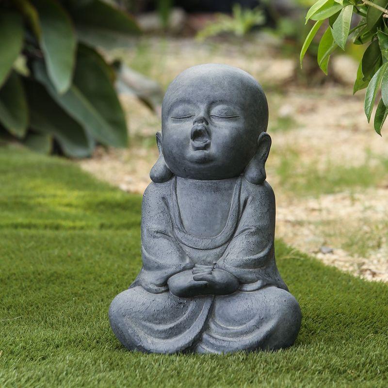LuxenHome 16.3" LuxenHome Gray MgO Meditating Buddha Garden Statue