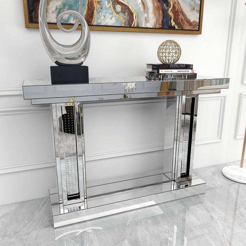 Glam Wood Console Table Silver - Olivia & May: Mirrored, Fixed Shelf, Indoor Use