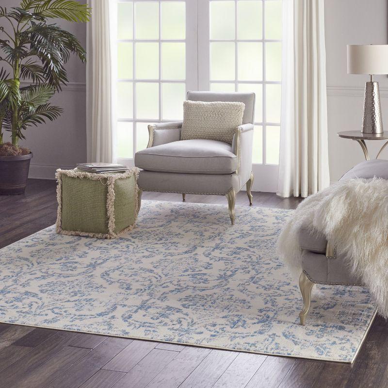 Jubilant JUB09 Area Rug Farmhouse Vintage Damask By Nourison Ivory Blue 7' x 10'