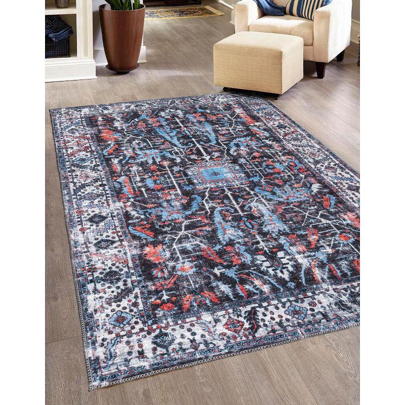 Black and Blue Rectangular Washable Chenille Area Rug