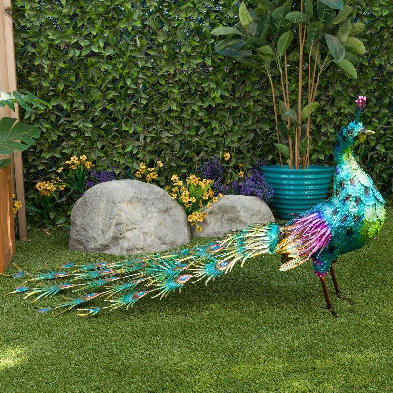Alpine Corporation Jumbo Size Blue Majestic Tail Down Peacock Décor: 53"L Iron Garden Statue