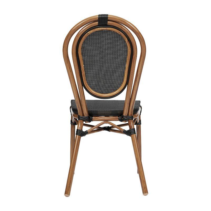 Emma & Oliver Massalia Set of Two Indoor/Outdoor Stacking Thonet Bistro Style Chairs with Black Textilene Seat and Natural Bamboo Finished Metal Frame