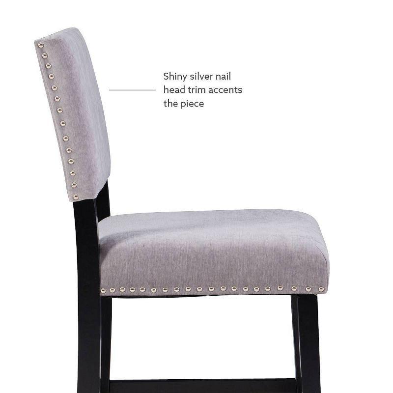Linon Corey Dark Washed Velvet Upholstery Counter Height Barstool Gray: Stained Wood Legs, Microfiber, Footrest