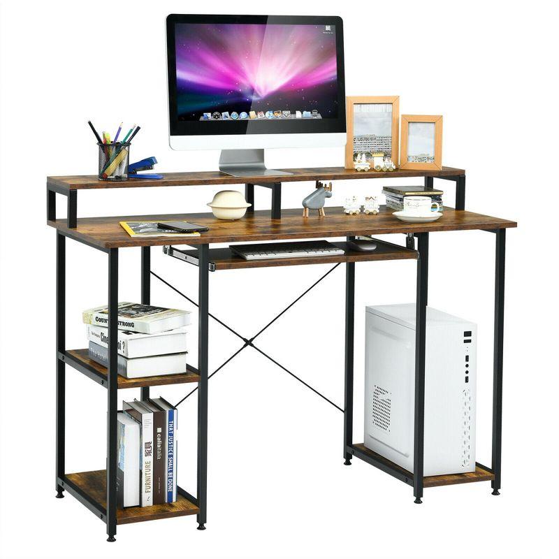 Black and Brown Wood Computer Desk with Keyboard Tray and Shelves