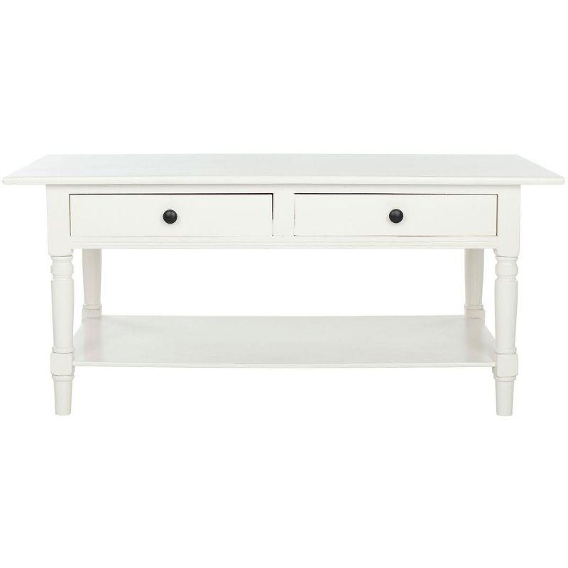 Transitional Rectangular Pine Coffee Table with Storage - Distressed Cream