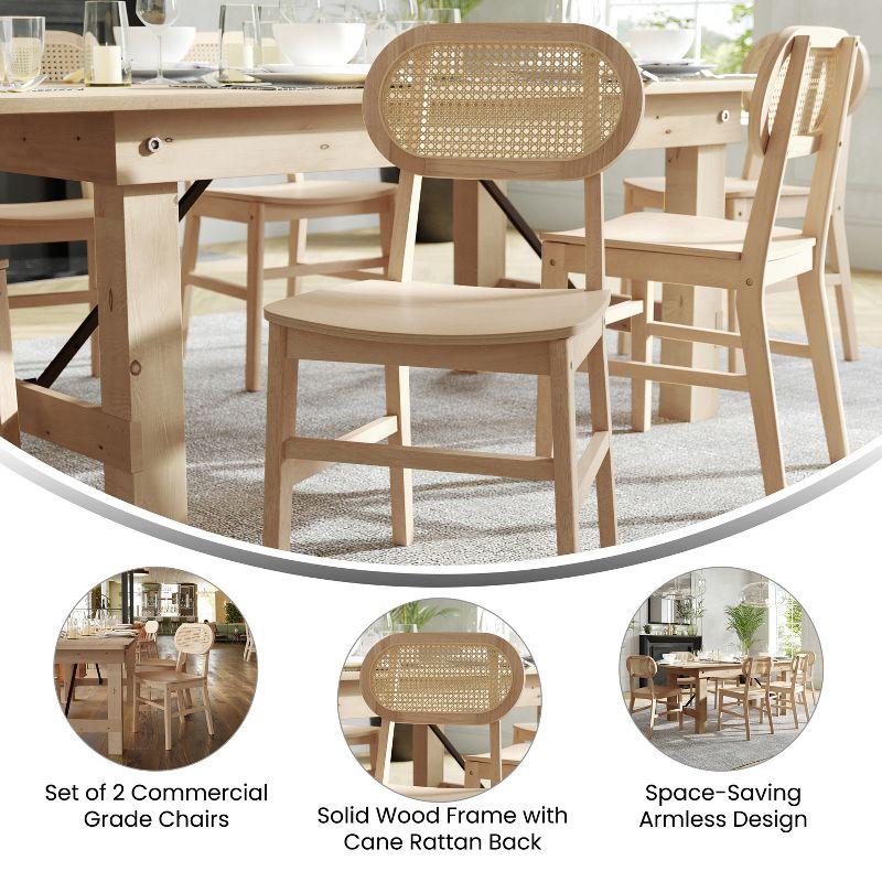 Flash Furniture Jacob Set of 2 Commercial Cane Rattan Dining and Event Chairs with Solid Wood Frame and Seat