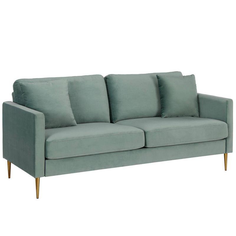 CosmoLiving Highland 66.9" Green Velvet Sofa with Tufted Back and Wood Accents