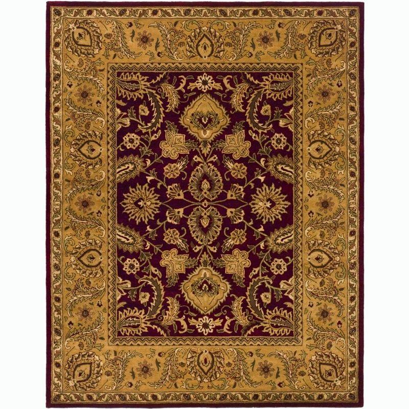 Burgundy and Gold Hand-Tufted Wool Persian Area Rug