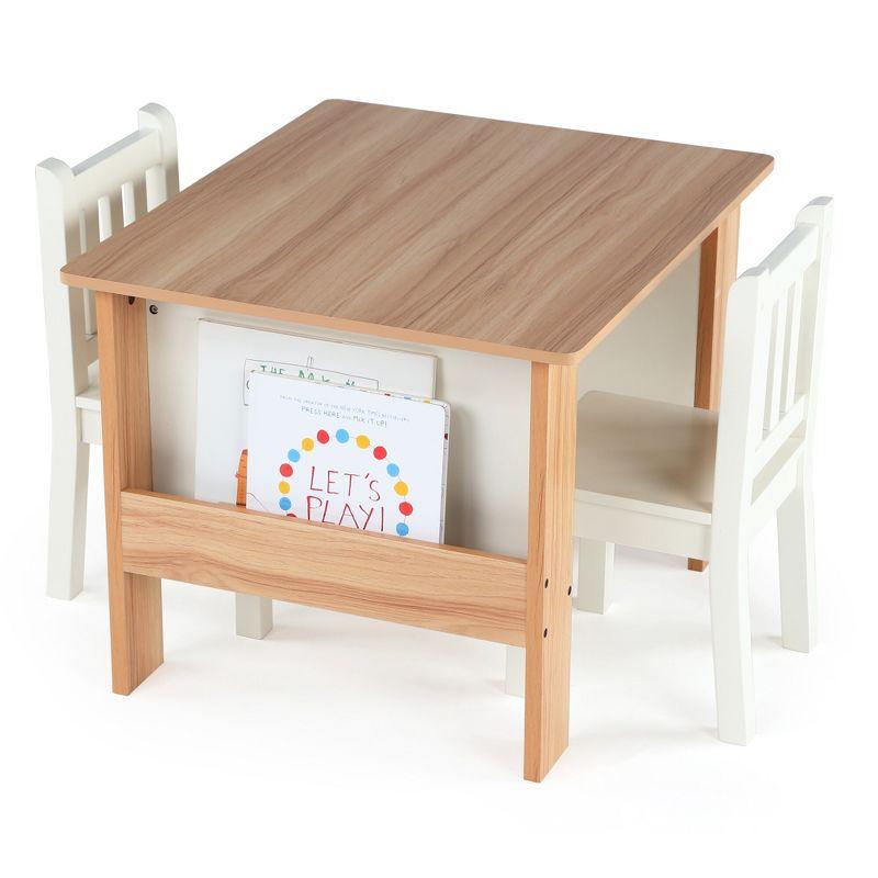 3pc Journey Collection Kids' Table and Book Rack with Chairs Natural/White - Humble Crew