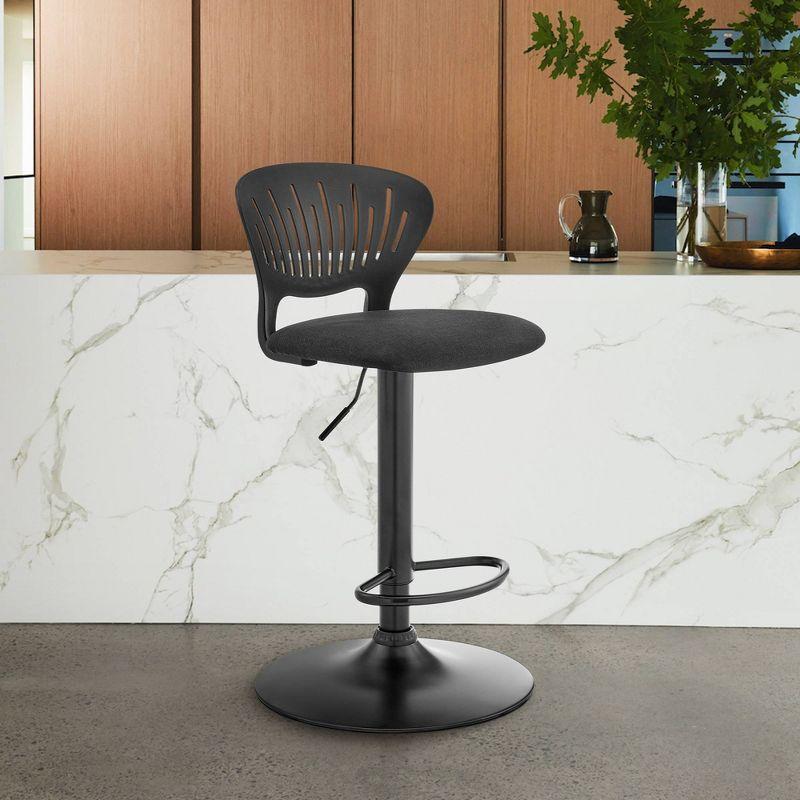 Padua Adjustable Barstool with Upholstery and Metal Finish Black - Armen Living: Swivel, Foam-Padded, 23-32" Height