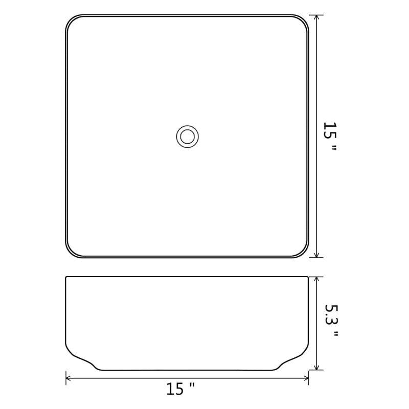 Basin Ceramic Square Black 15"x15"x5.3"