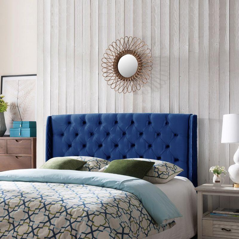 Queen/Full Lidia Wingback New Velvet Tufted Headboard Navy - Christopher Knight Home: Metal Frame Mounted, Foam Filled