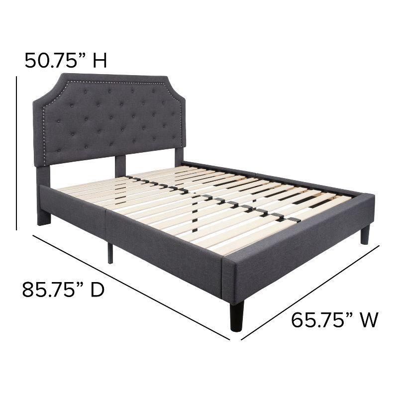 Provence Dark Gray Queen Platform Bed with Tufted Headboard and Gold Nail Trim