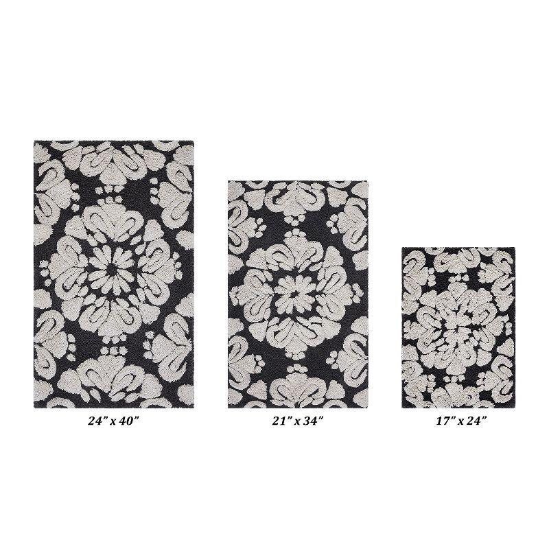 Better Trends Medallion 100% Cotton Tufted Non- Slip Backing 3 PC (17"x24"|21"x34"|24"x40") Bath Rug Set - Charcoal