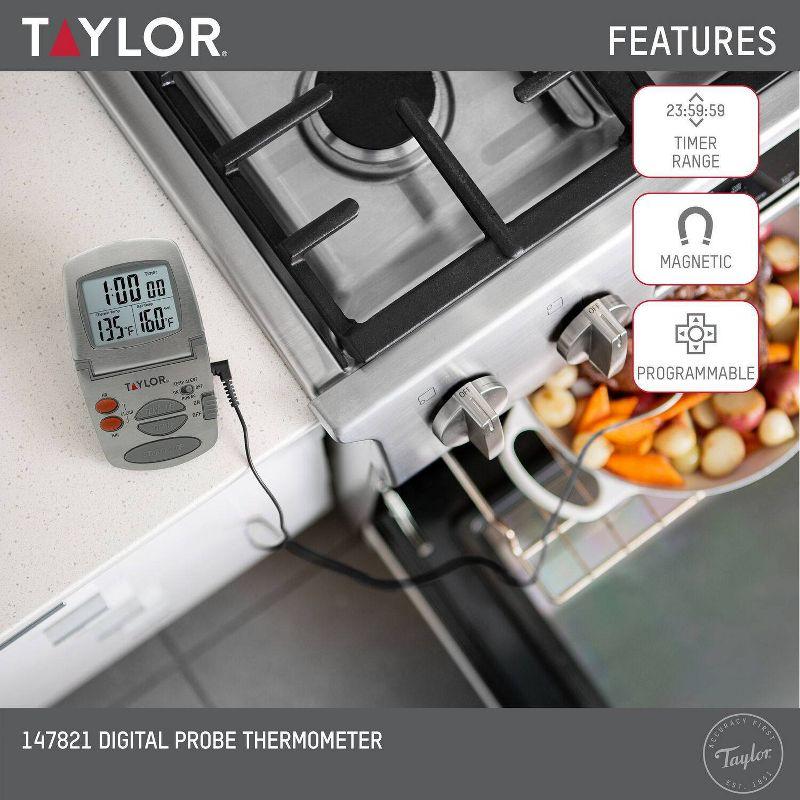 Taylor Programmable Stainless Steel Wire Probe Kitchen Meat Cooking Thermometer: Digital Food & Oven Thermometer