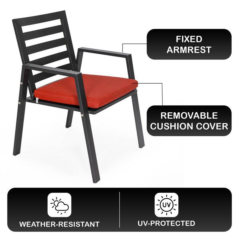 LeisureMod Chelsea Modern Patio Dining Armchair in Aluminum with Removable Cushions