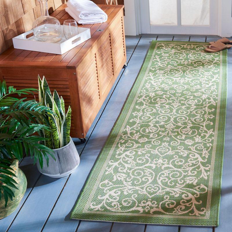 Courtyard CY2098 UV & Stain Resistant Non-Shedding Power Loomed Indoor/Outdoor Runner Rug - Olive/Natural - 2'3"x10' - Safavieh