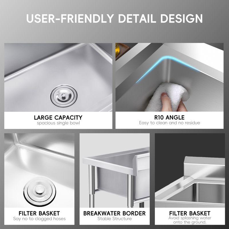 Commercial Stainless Steel Utility Sink,Free-Standing Design for Kitchen, Laundry, Garage & Workshop,Single sink + platform