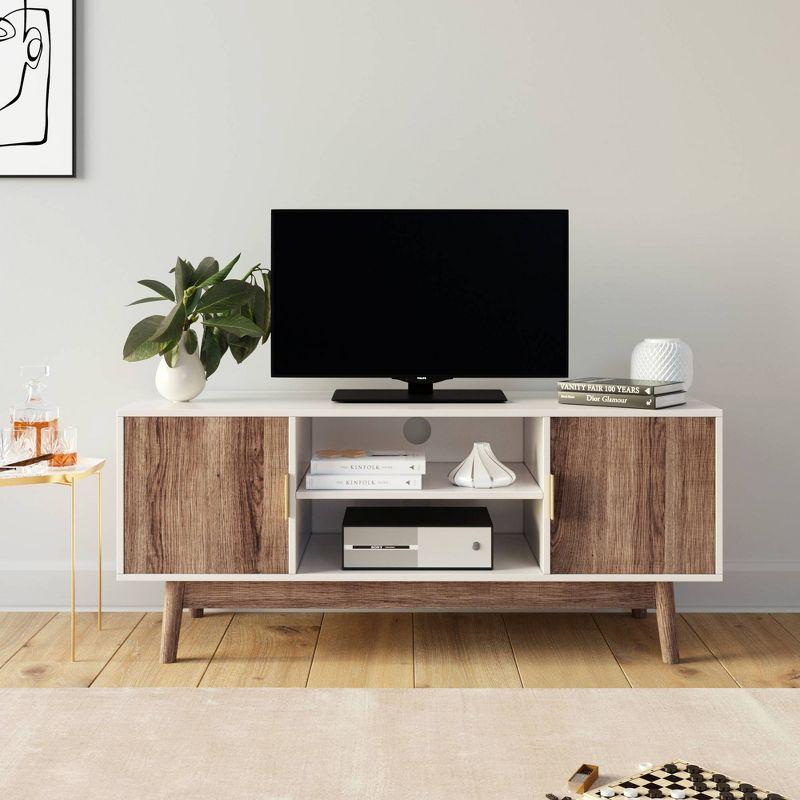 43&#34; Wesley Wood Mid Century 2 Door TV Cabinet for TVs up to 59&#34; White Warm/Reclaimed Oak - Nathan James