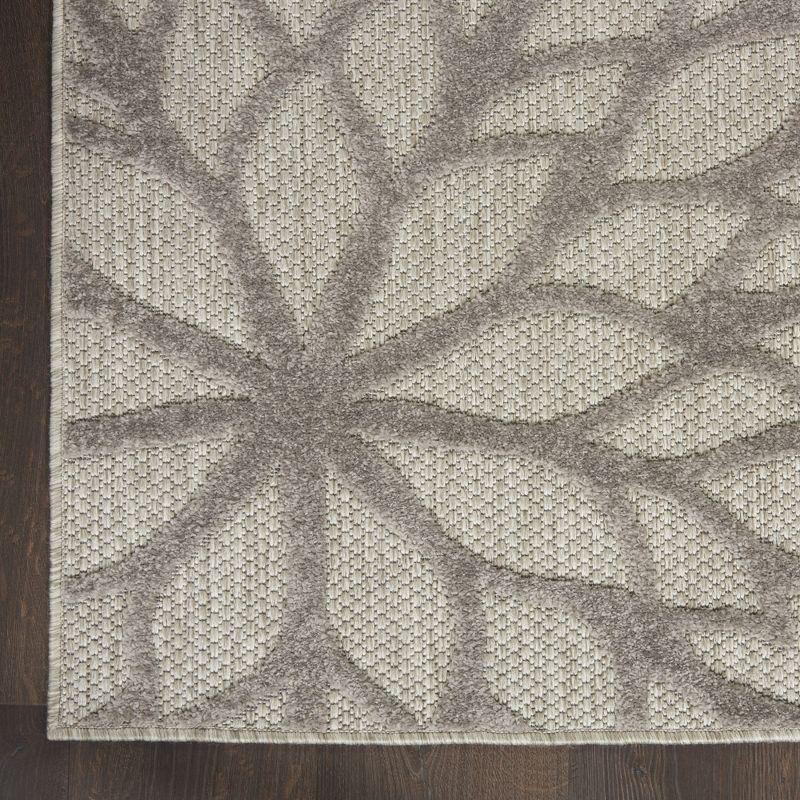 Nourison Aloha Floral Bloom Flatweave High-Low Indoor Outdoor Area Rug Silver Grey 5'3" x 7'5"