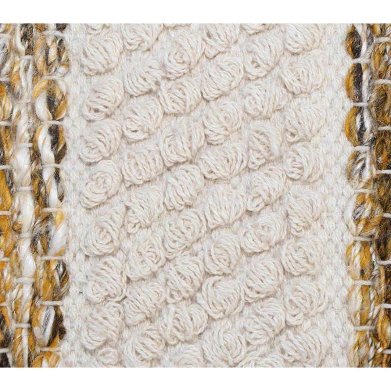 Aya 21" Round Cotton Wool Striped Pouf Ottoman with Tassel Fringe, Yellow/Brown