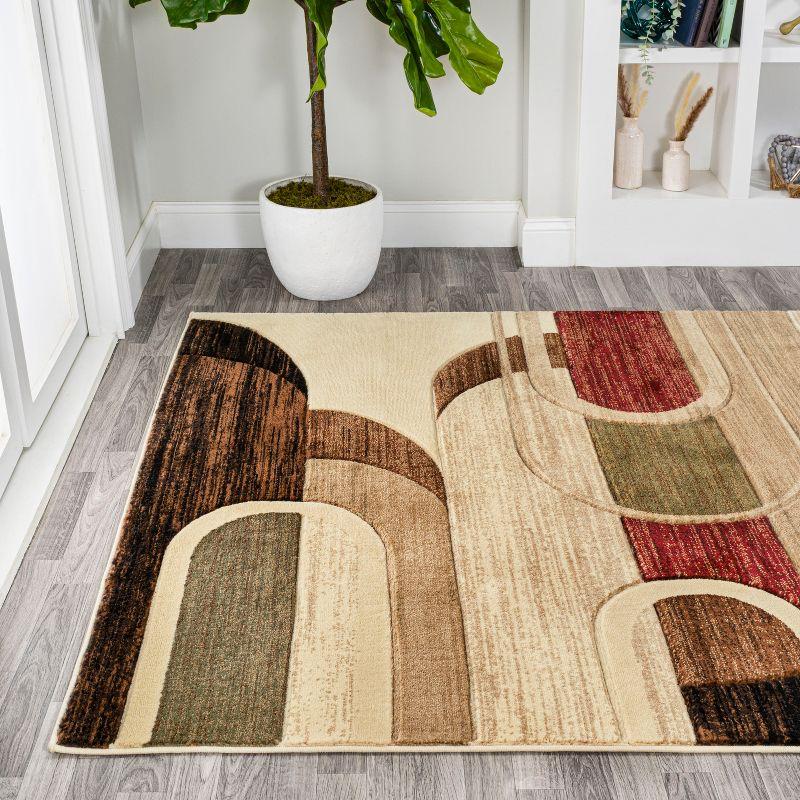 Tamara Retro Red and Beige Geometric Area Rug