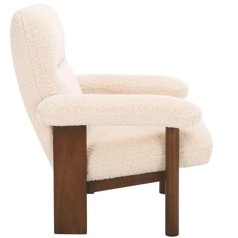 Cream Faux Shearling and Brown Wood Accent Chair