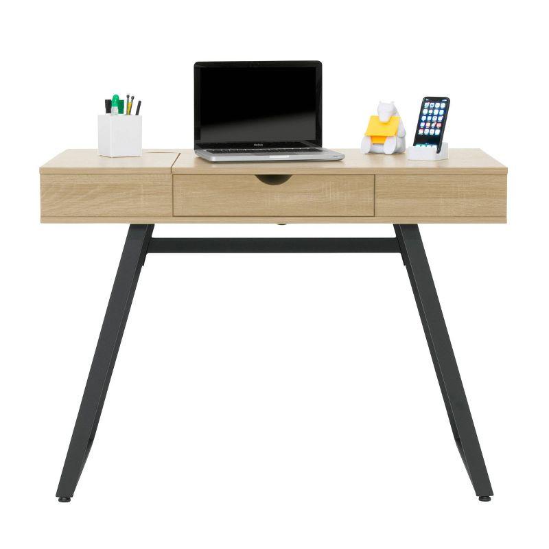 Rockdale Modern Office Writing Laptop Desk Honey Maple - Calico Designs: Built-In Charging, Storage Shelf