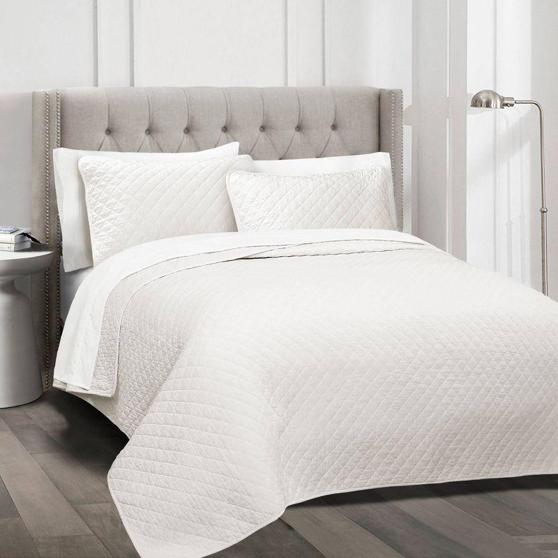 Lush Decor Ava Diamond Oversized Cotton Quilt White 3Pc Set Cal King