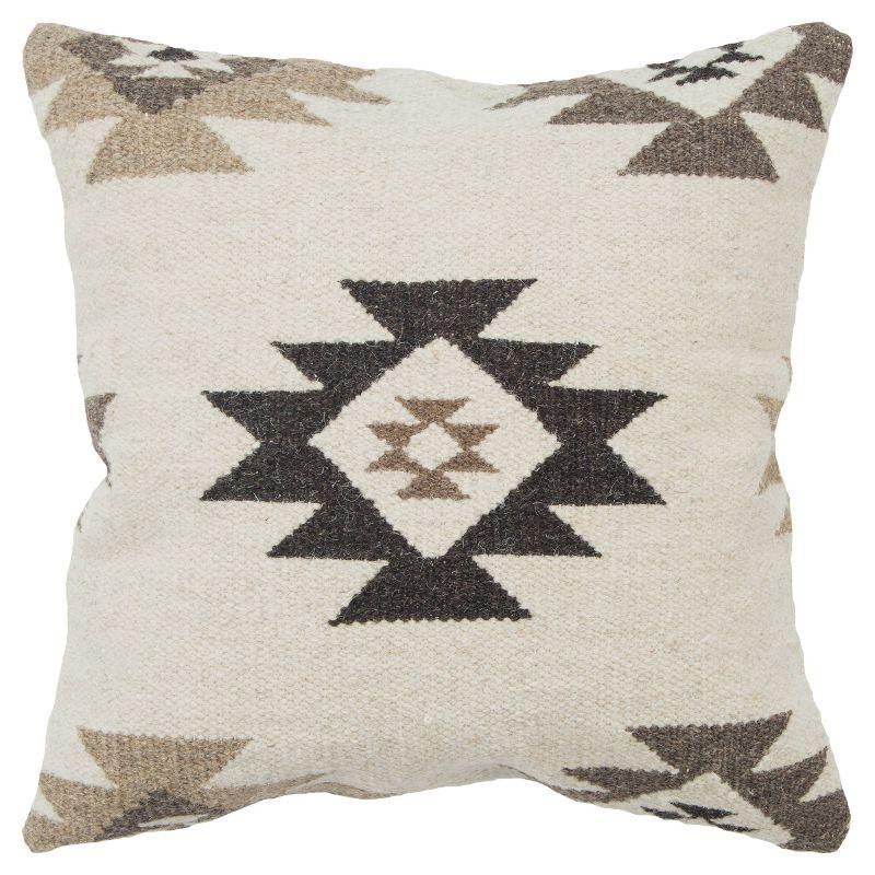 22"x22" Natural Wool Southwest Pattern Square Throw Pillow