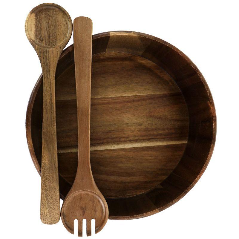 Elite 3 Piece Acacia Wood Salad Bowl And Spoon Set In Brown