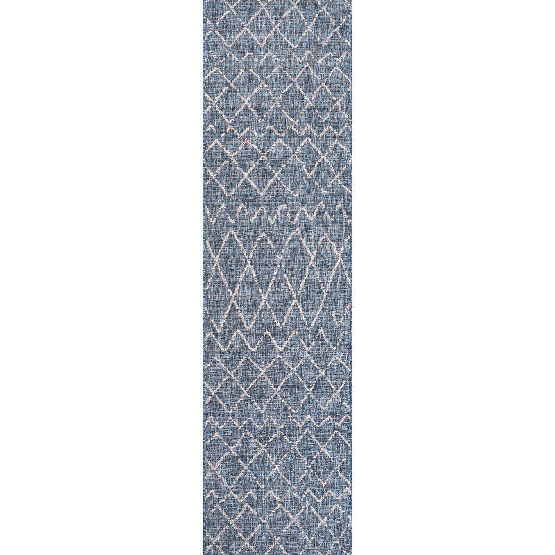 Navy and Light Gray Geometric Synthetic Indoor/Outdoor Runner Rug