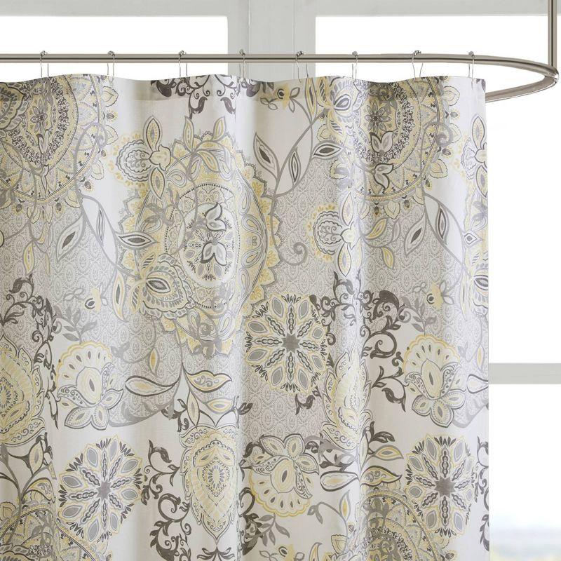 Isla Yellow and Black Cotton Floral Shower Curtain