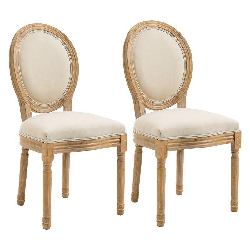 Beige Linen Upholstered French-Style Side Chairs, Set of 2