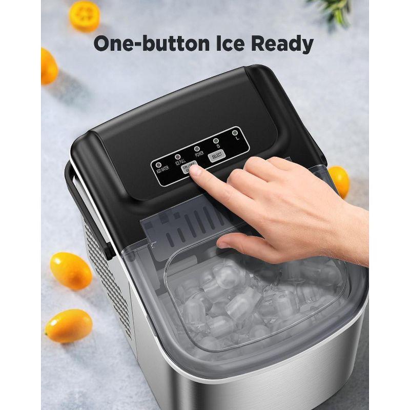 Silonn Stainless Steel Countertop Ice Maker - 9 Cubes in 6 Mins, 26lbs/24Hrs, Self-Cleaning, Includes Scoop & Basket, 2 Bullet Ice Sizes