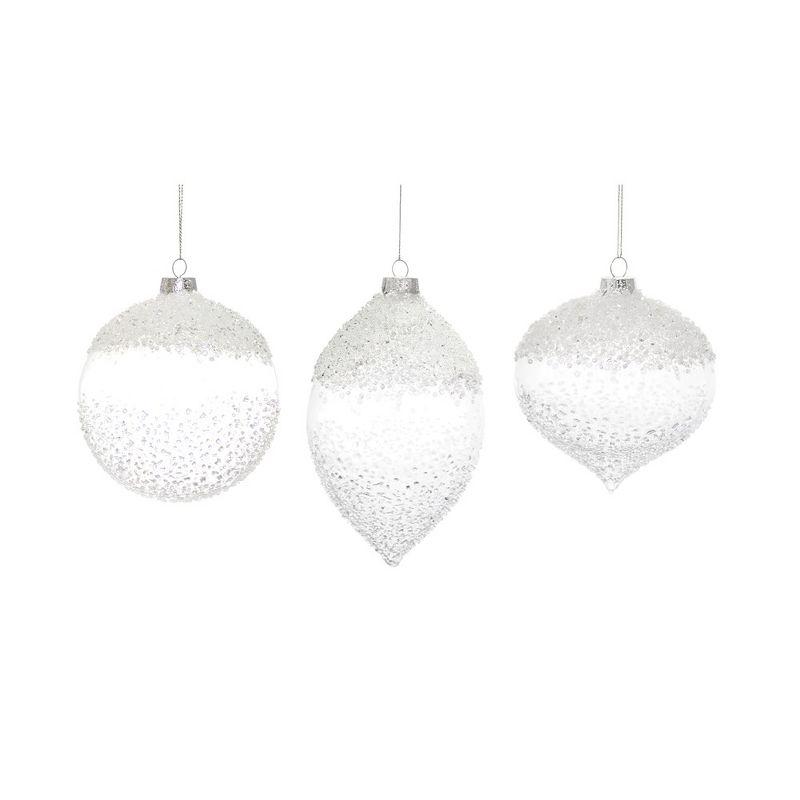 White Beaded Glass Drop Ornaments Set of 6