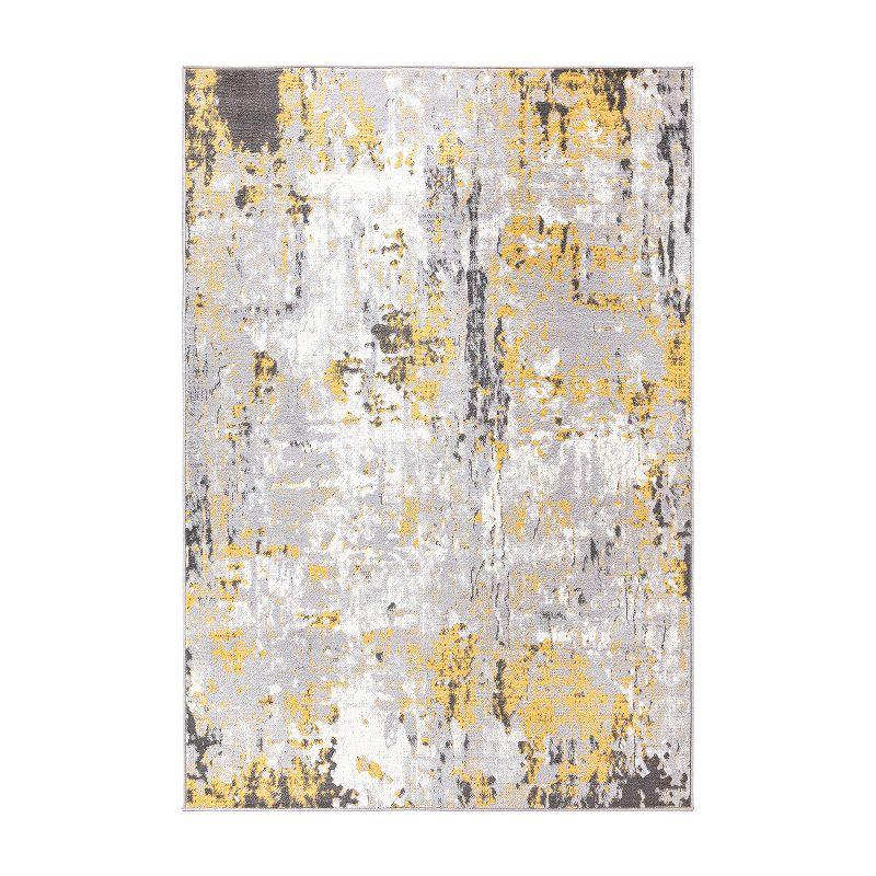 Yellow and Gray Abstract 5' x 7' Synthetic Area Rug