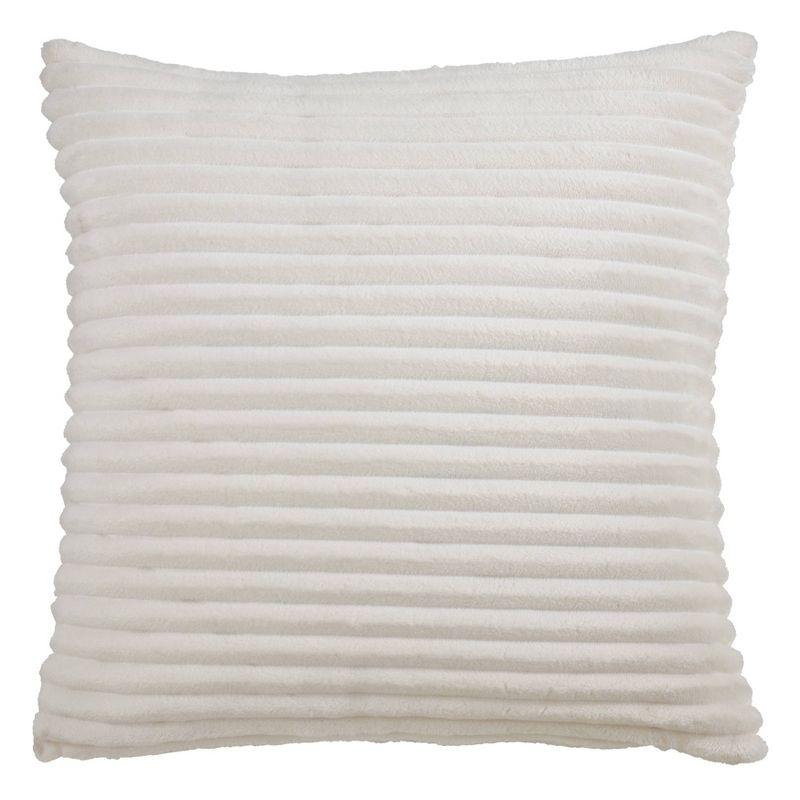 18" Beige Ribbed Faux Fur Decorative Pillow