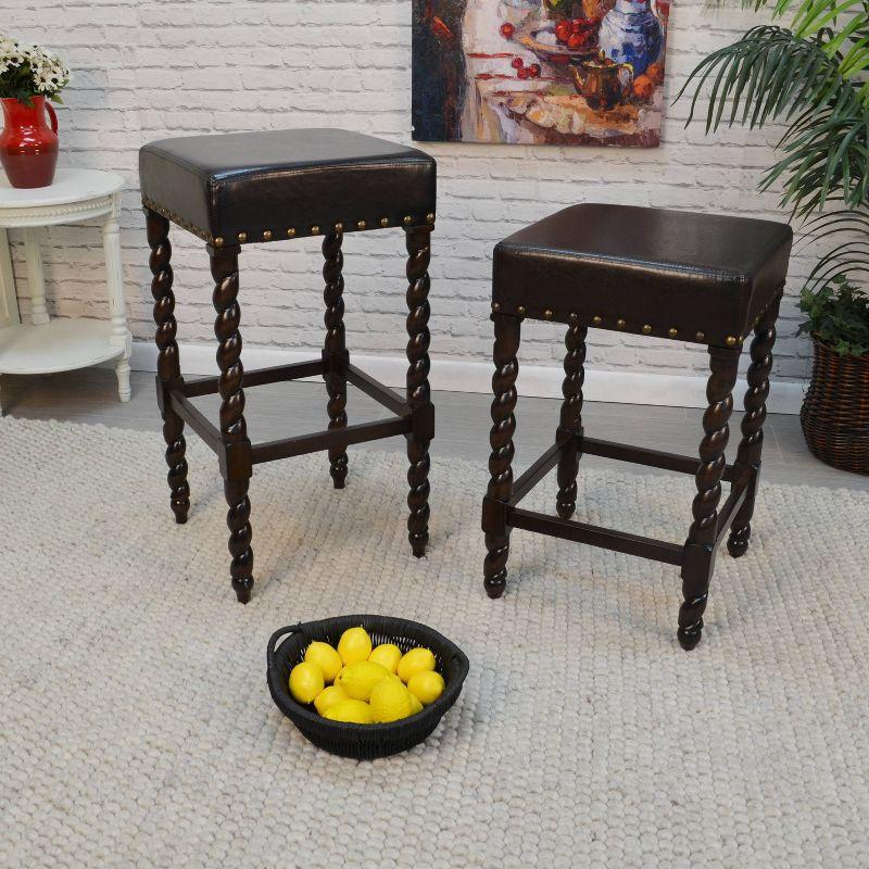 Espresso Brown Leatherette Backless Barstool with Metal Accents