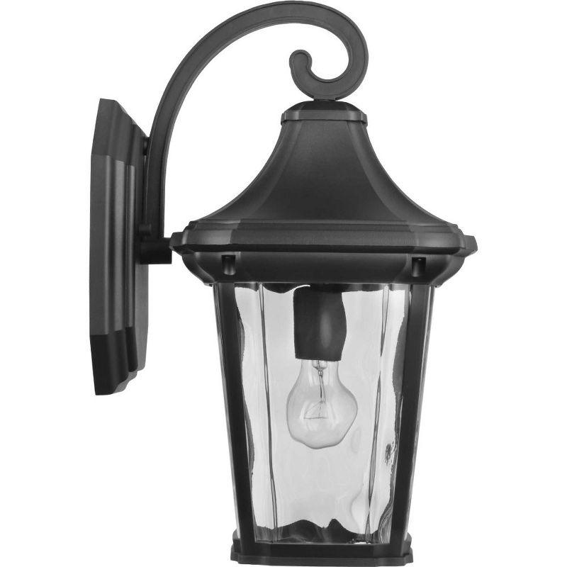 Progress Lighting Marquette 1-Light Outdoor Wall Lantern in Black with Water Glass Shade